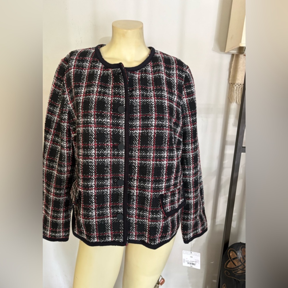 Liz Claiborne Black and Red Plaid Blazer